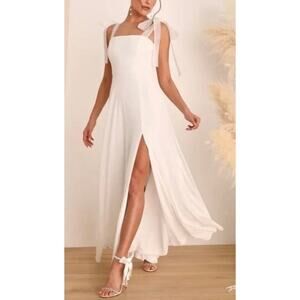 Lulus NWT Radiant Romance White Tie-Strap Maxi Dress Lined Chiffon Wedding Large